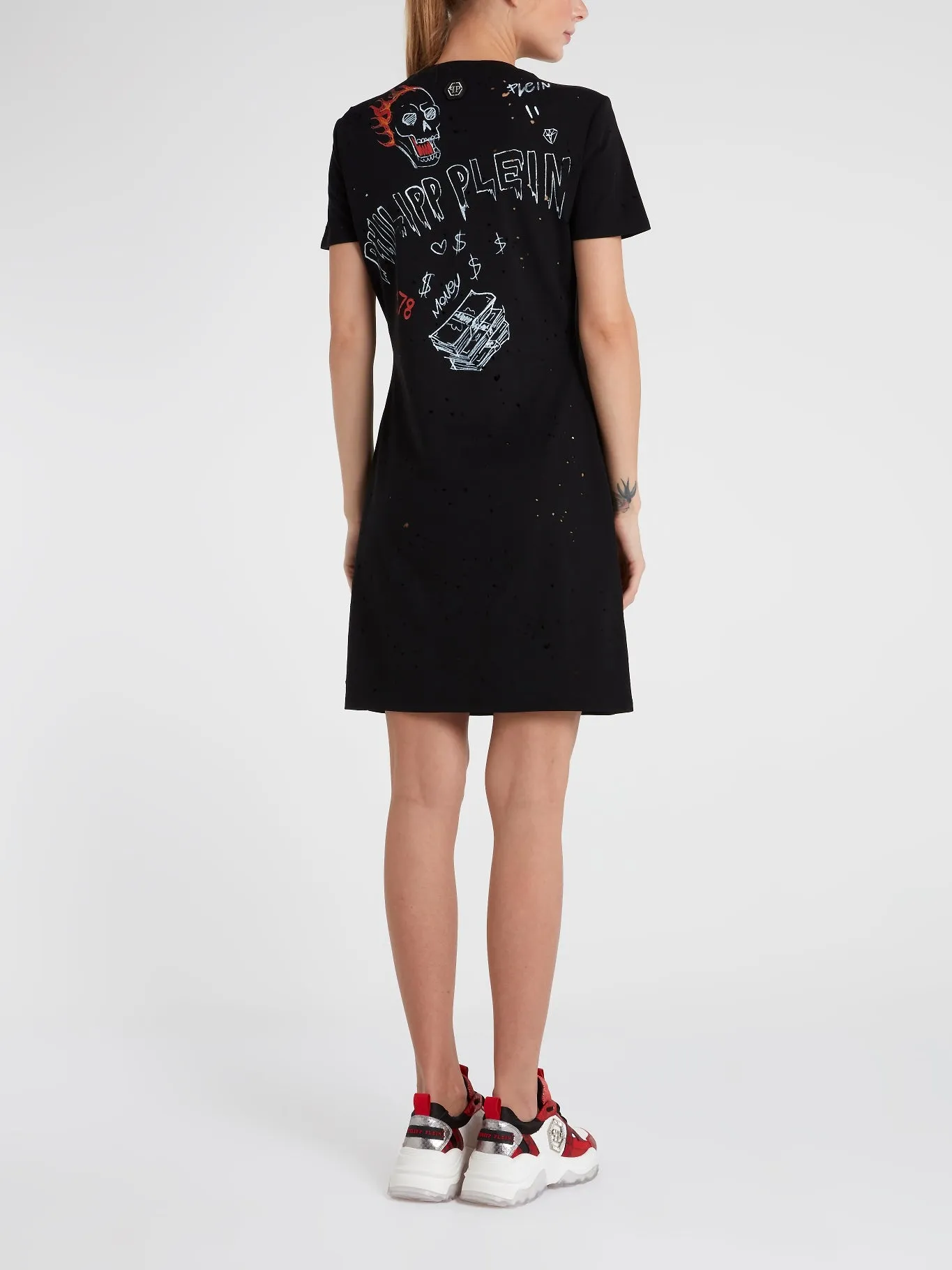 Black Distressed Graffiti T-Shirt Dress