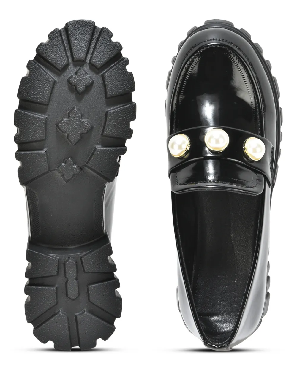Black Slip-on Pearl Embellished Loafer