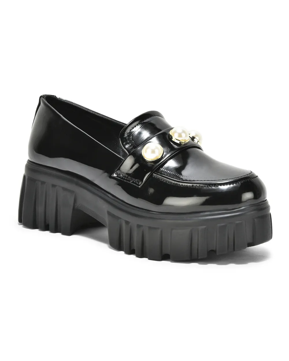 Black Slip-on Pearl Embellished Loafer