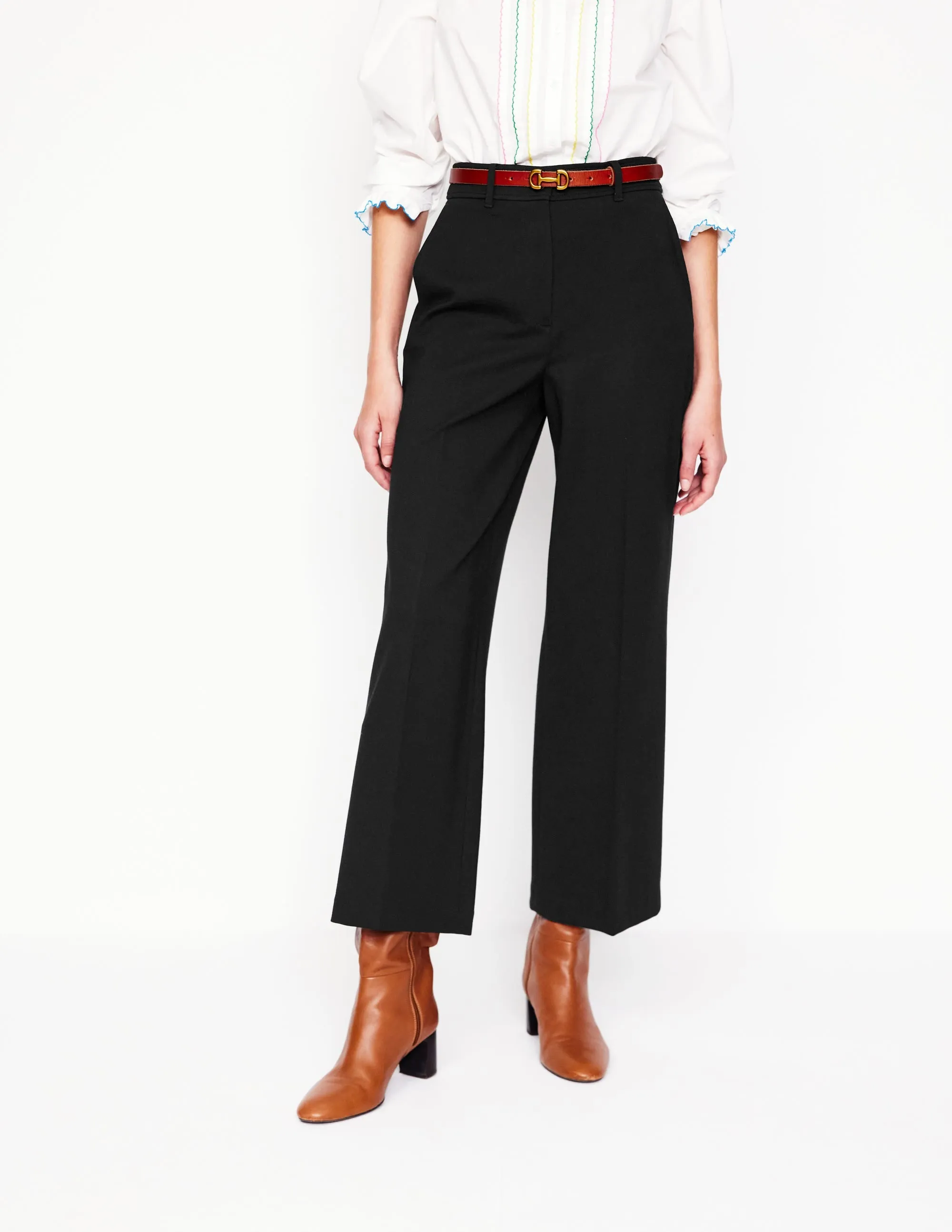 Cropped Ponte Trousers-Black