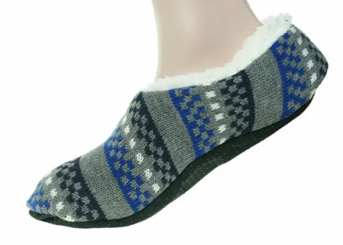 Polar Extreme Heat Men's Insulated Thermal Fleece Lined Slippers Gray Blue
